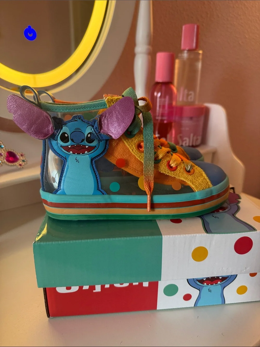 Kids Stitch-Accent Yellow & Blue High-Top Sneakers